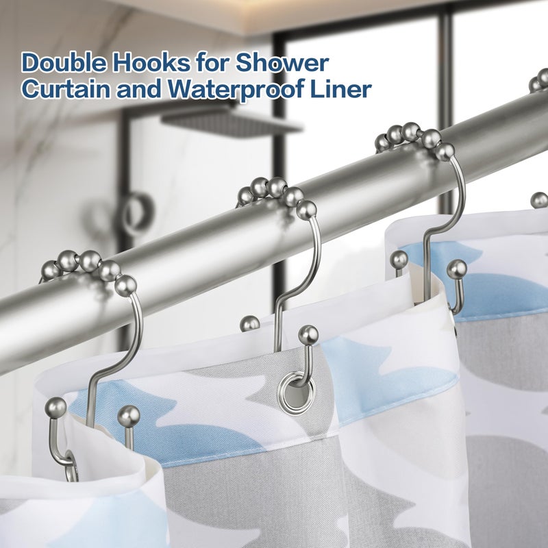 DAWNER Shower Curtain Hooks Rings  Rust Proof Hooks  Metal Easy Glide Double Shower Rings Hooks  Stainless Steel Shower Curtain Hangers for Bathroom Shower Curtains  Set of 12 Hooks  Brushed Nickel - Image 4